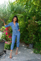 Trendy jeans-overall met riem blauw
